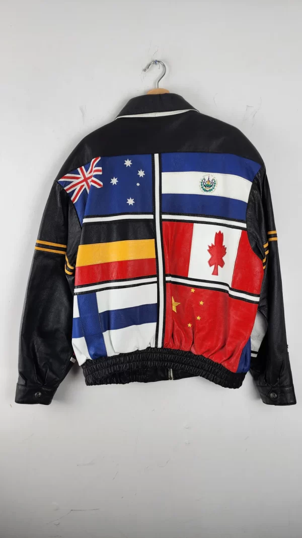 Vintage Multi-Country Flag Zip Leather Jacket