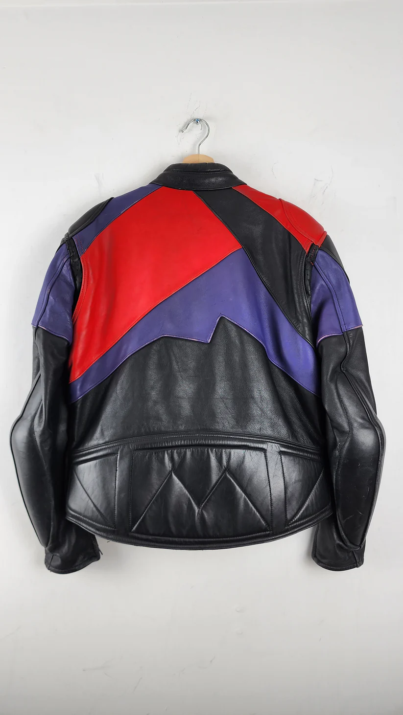 Vintage Multi-color Zip Leather Moto Jacket