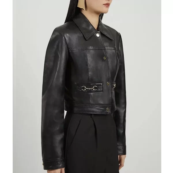 Women Snaffle Trim Leather Jacket