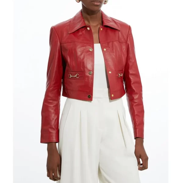 Women Snaffle Trim Leather Jacket