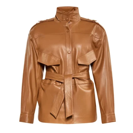 Women’s Brown Long Belted Leather Jacket