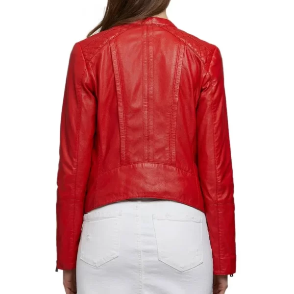 Women’s Full-Zip Biker Style Red 100% Real Leather Jacket