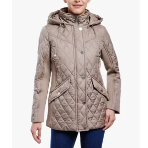 Women’s Zip Front Diamond Quilted Hooded Jacket