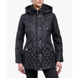 Women’s Zip Front Diamond Quilted Hooded Jacket