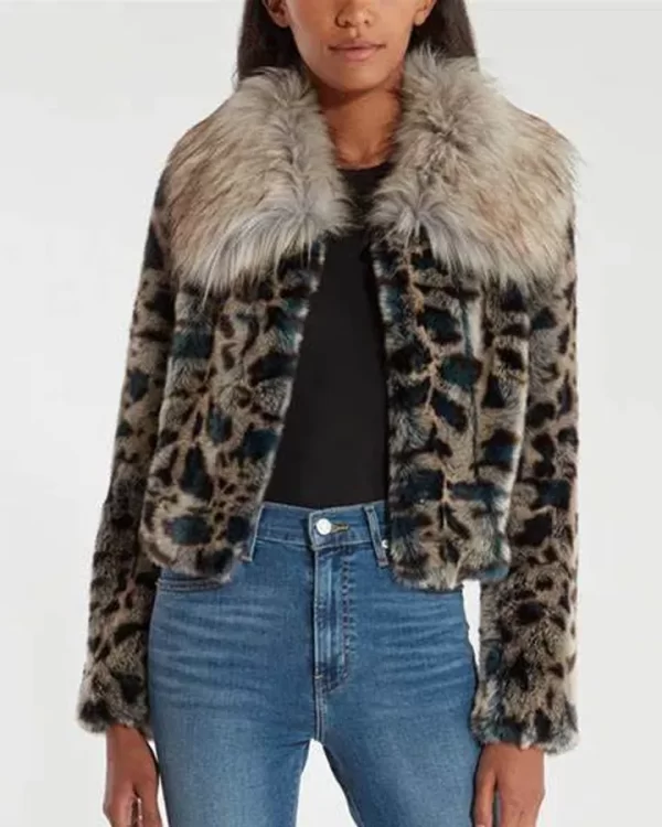 Wynonna Earp Waverly Leopard Grey Faux Fur Jacket