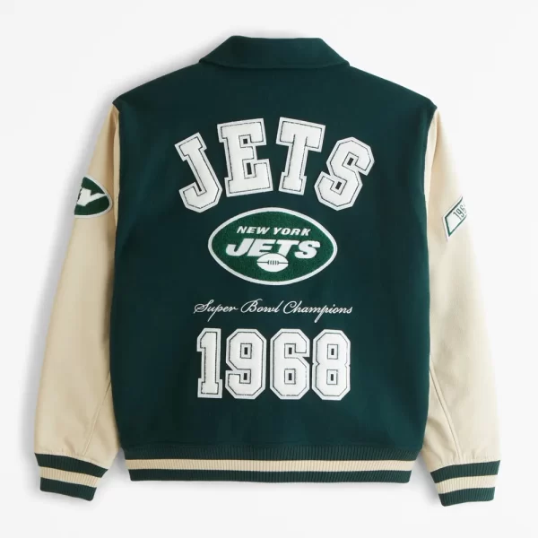 1968 NY Jets Super Bowl Champions Green and Off White Varsity Jacket