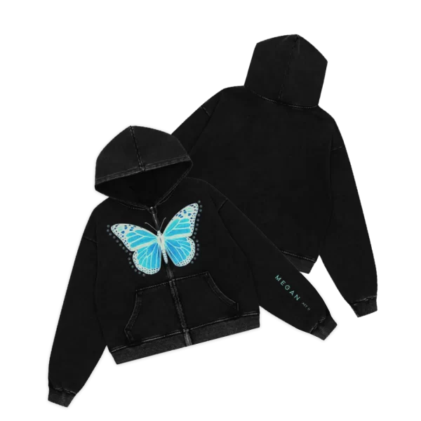 BLUE BUTTERFLY CROPPED ZIP UP HOODIE