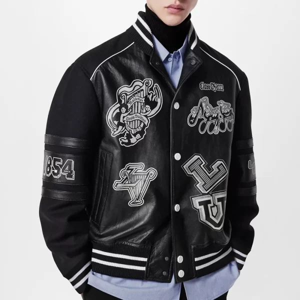 Black 1AATMF Blouson Cade Cunningham Wool Leather Varsity Jacket