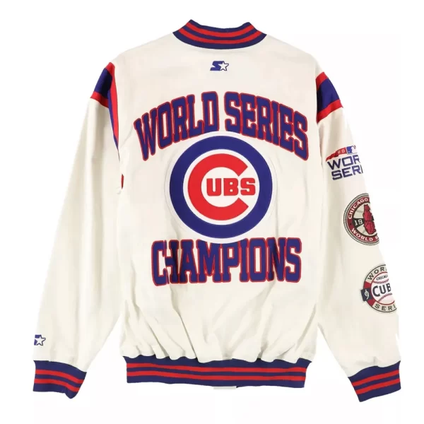 Chicago Cubs World Series Champions Bomber Off White Satin Jacket