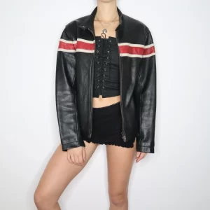 Get 90s Leather Racer Jacket