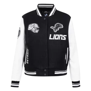 Get NFL DETROIT LIONS PEARLS WOMEN'S RIB WOOL VARSITY JACKET