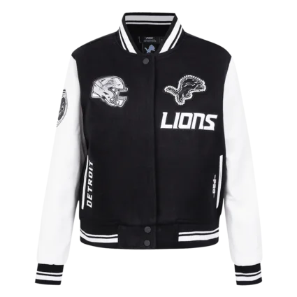 Get NFL DETROIT LIONS PEARLS WOMEN'S RIB WOOL VARSITY JACKET