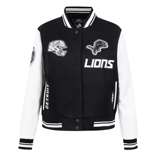 Get NFL DETROIT LIONS PEARLS WOMEN'S RIB WOOL VARSITY JACKET