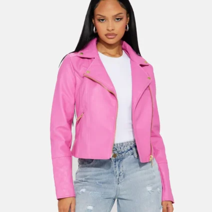 Get Out For A Ride Pink Leather Jacket
