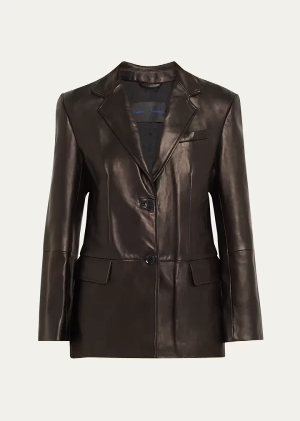 Hayes Open-Front Lambskin Leather Black Jacket