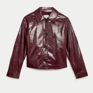 High Shine Faux Brown Leather Jacket