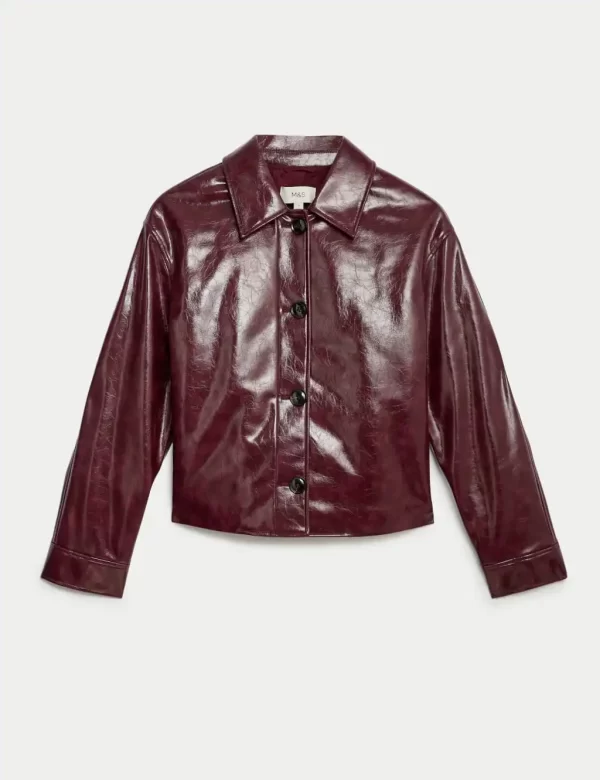 High Shine Faux Brown Leather Jacket