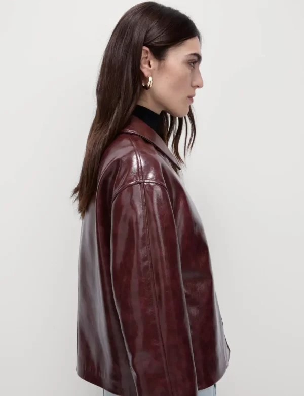 High Shine Faux Leather Brown Jacket