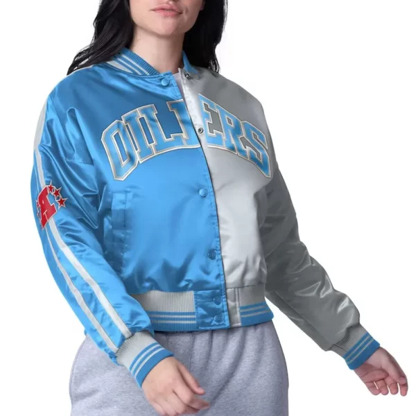 Houston Oilers Zone Blitz Light Blue and Silver Jacket