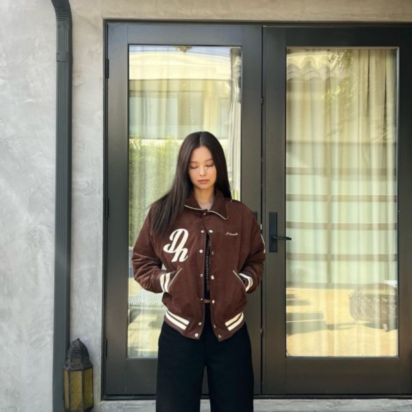 Jennie Kim BlackPink Brown Varsity Wool Jacket