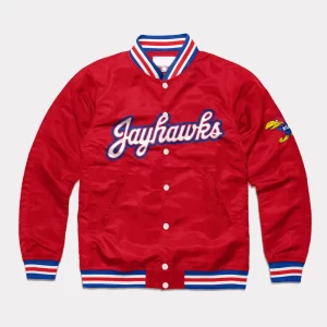 Kansas Jayhawks Script Red Satin Jacket