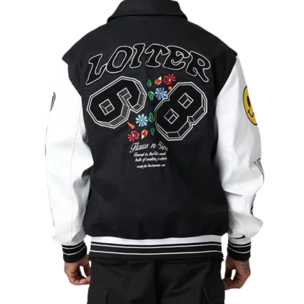 Loiter Racing Black & White Letterman Varsity Jacket