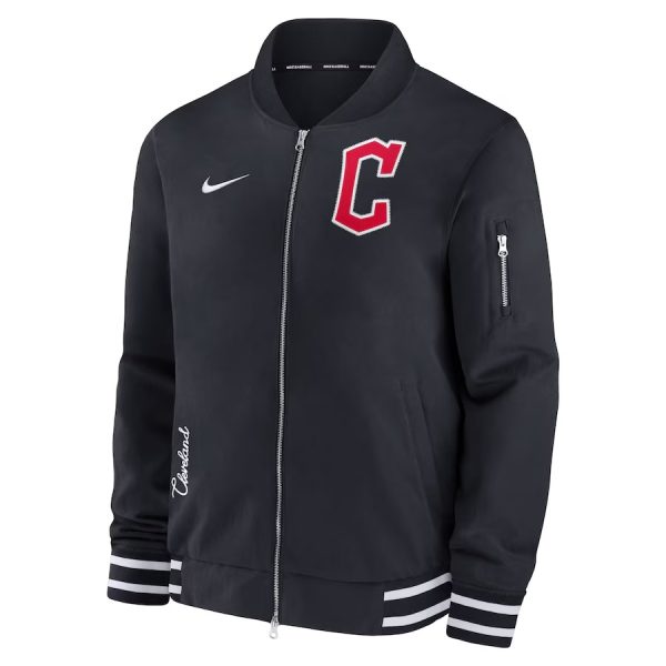 Men's Cleveland Guardians Nike Navy Authentic Collection Full-Zip Bomber Jacket