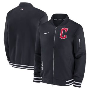 Men's Cleveland Guardians Nike Navy Blue Authentic Collection Bomber Jacket