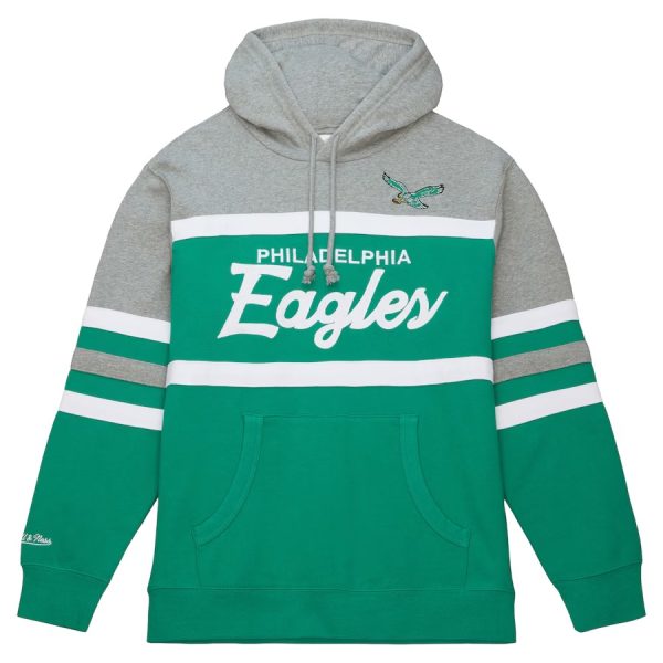 Men's Philadelphia Eagles Mitchell & Ness Kelly Green & Gray Head Coach Pullover Hoodie