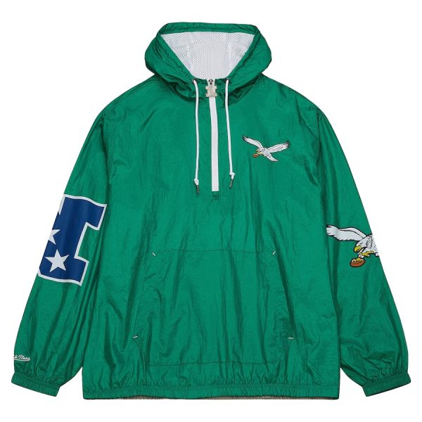 Men's Philadelphia Eagles Mitchell & Ness Kelly Green Team OG Anorak Half-Zip Windbreaker