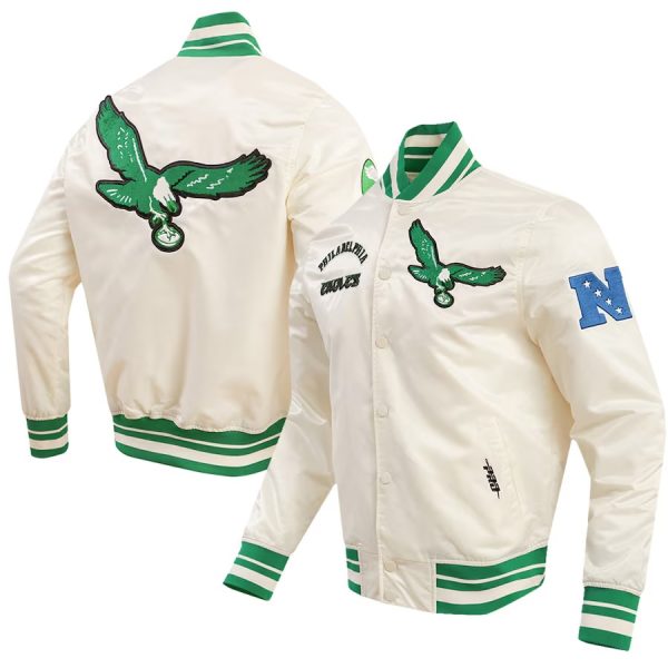 Men's Philadelphia Eagles Pro Standard Cream Retro Classic Satin Jacket