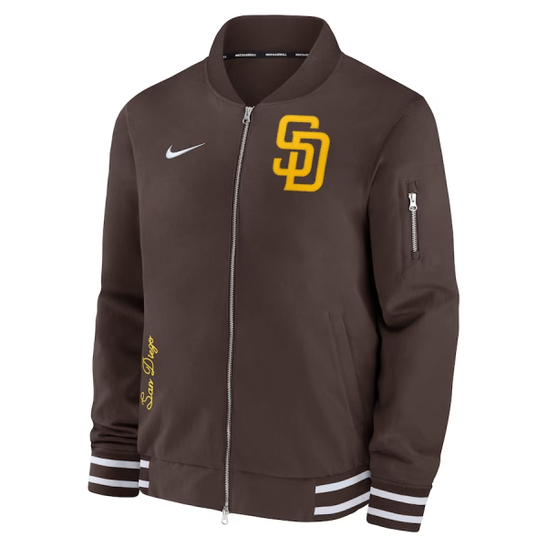 Men's San Diego Padres Nike Brown Authentic Collection Full-Zip Bomber Jacket