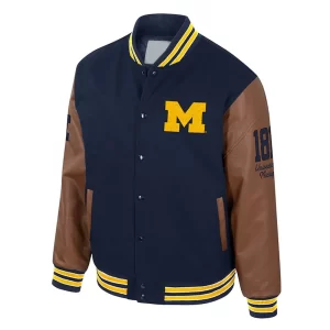 Michigan Wolverines Navy and Brown Letterman Jacket