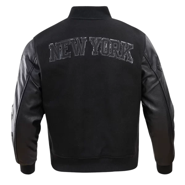 NBA NEW YORK KNICKS TRIPLE MEN'S BLACK VARSITY JACKET