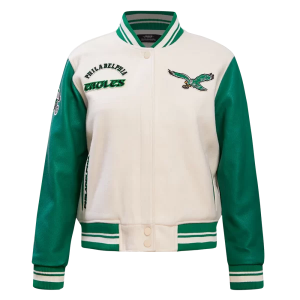 NFL PHILADELPHIA EAGLES RETRO CLASSIC WOMEN RIB WOOL VARSITY JACKET