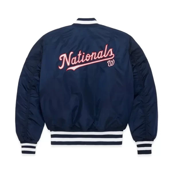 Navy Washington Nationals MA-1 Full-Zip Bomber Satin Jacket