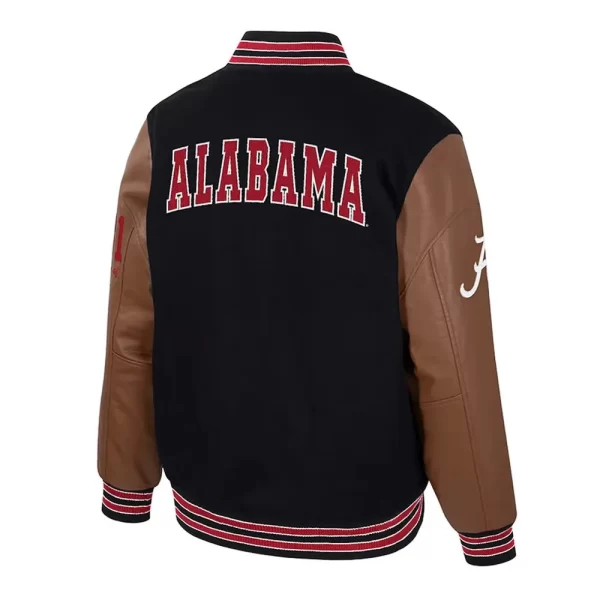 Navy and Brown Alabama Crimson Tide Colosseum Varsity Wool Leather Jacket