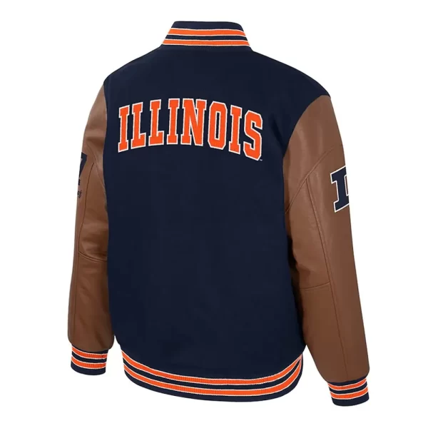 Navy and Brown Illinois Fighting Illini Varsity Wool Leather Jacket