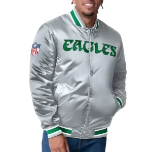 Philadelphia Eagles Closer Midnight Silver Satin Jacket