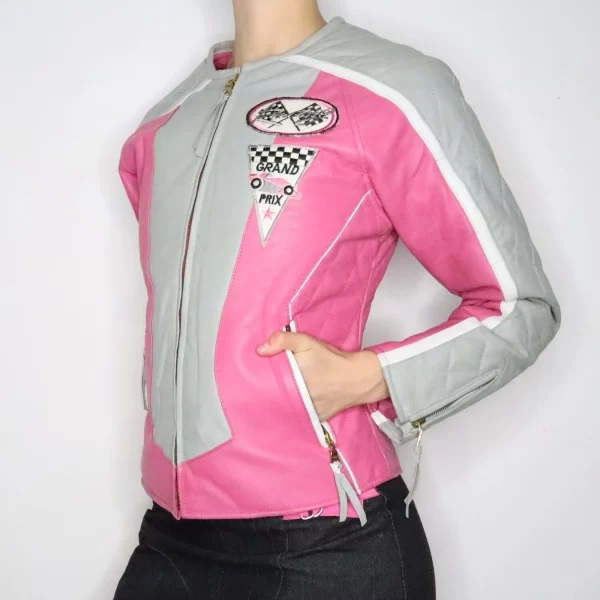 Pink Leather Racer Jacket