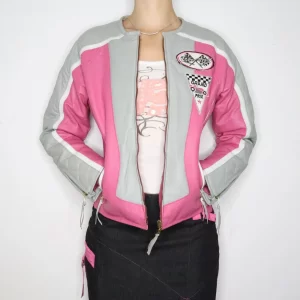 Pink Leather Racer Leather Jacket