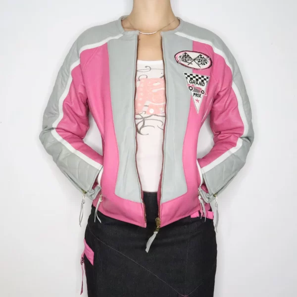 Pink Leather Racer Leather Jacket