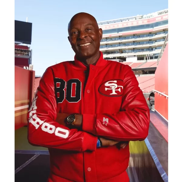 Red San Francisco 49ers Jerry Rice Varsity Wool Leather Jacket