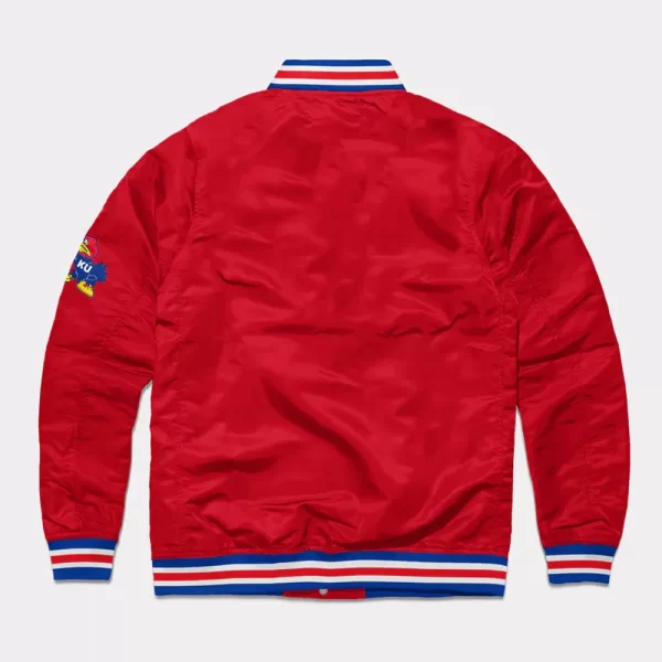 Red Script Kansas Jayhawks Full-Snap Varsity Satin Jacket