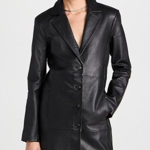 Reformation Veda Crosby 90s Longline Black Leather Blazer