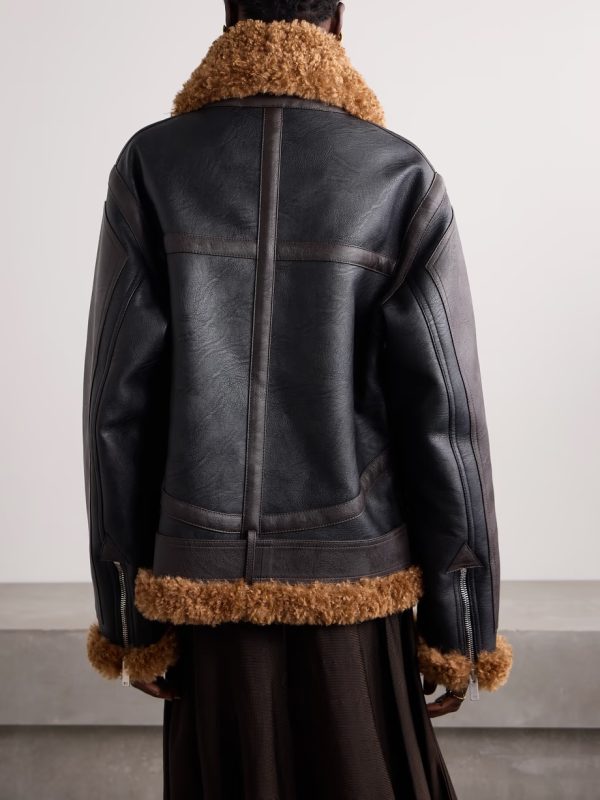 Stella Mccartney Faux Shearling-trimmed Two-tone Vegan Leather Jacket