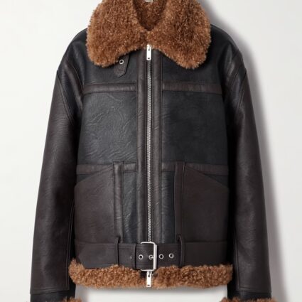 Stella Mccartney Shearling-trimmed Two-tone Vegan Faux Leather Jacket