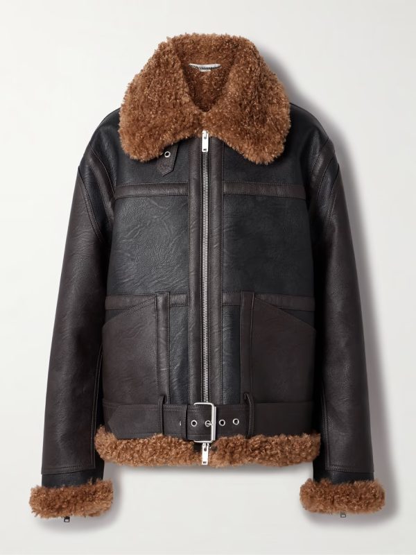 Stella Mccartney Shearling-trimmed Two-tone Vegan Faux Leather Jacket