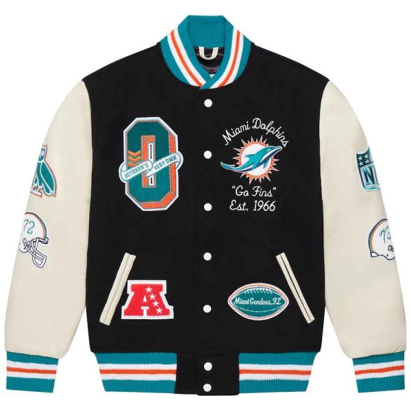 Men's Miami Dolphins OVO Full-Snap Varsity Jacket - Black