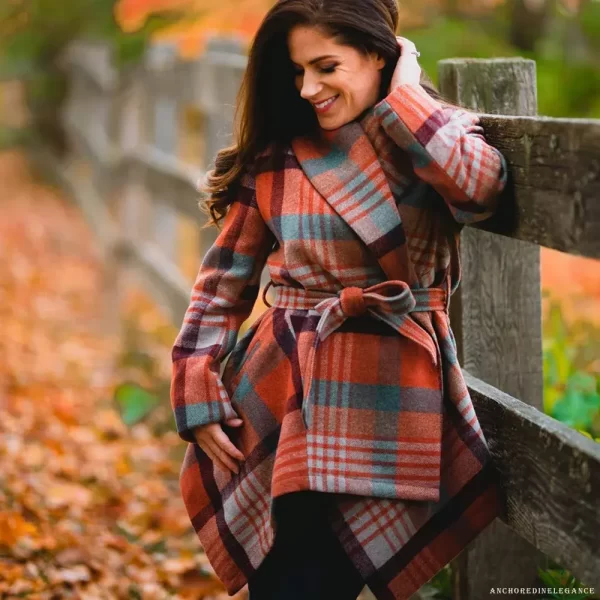 Women’s Coral Plaid Pattern Wool Blended Coats